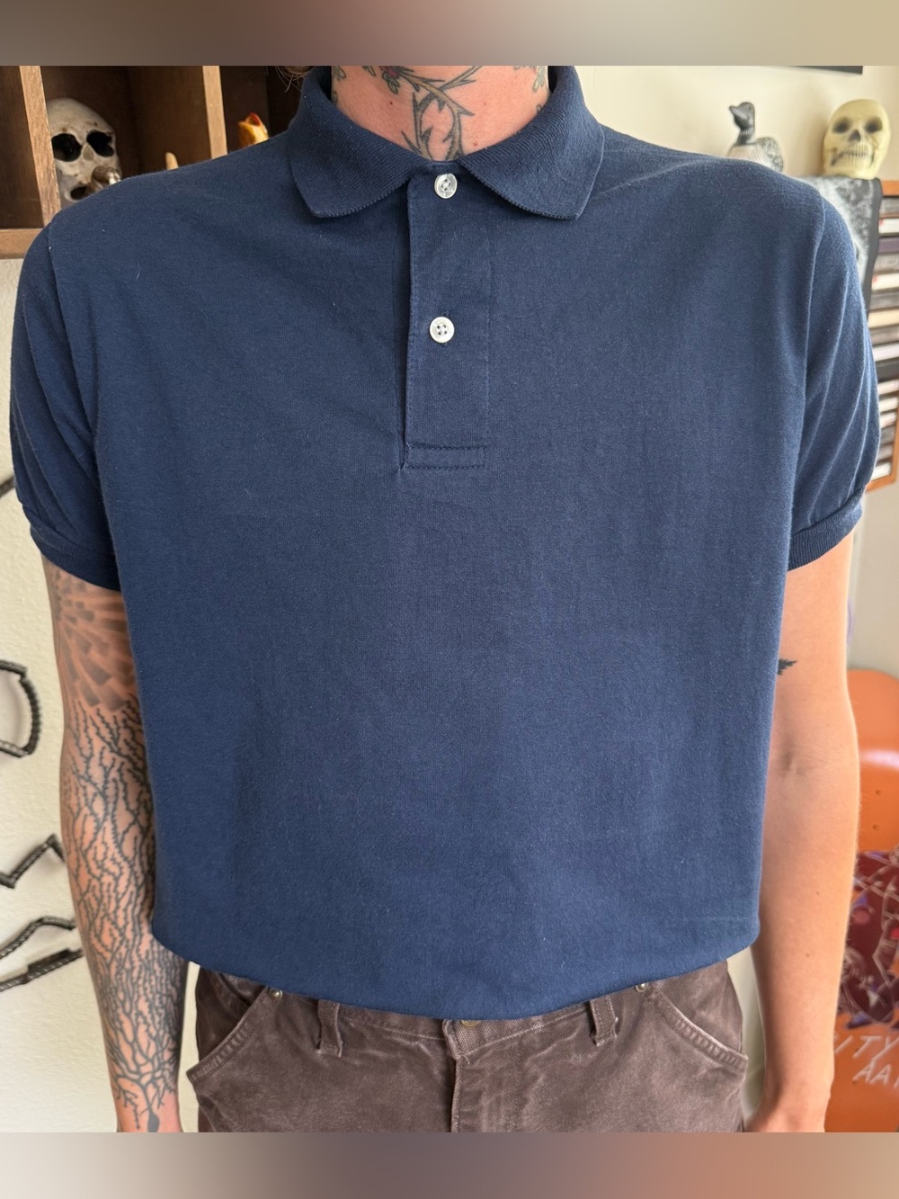 Vintage 90s Navy Blue Cropped Boxy Polo Jerzees ~ Size Medium